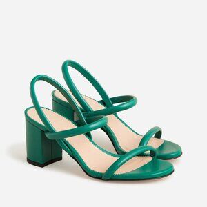 J. CREW Women's size 8 Lucie Green Leather Slingback Block Heel Sandals Festive